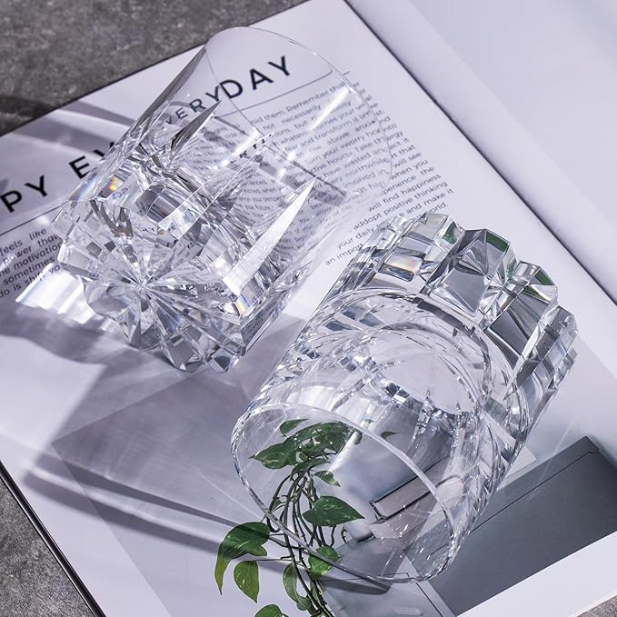 KAMMAK Crystal Whiskey Glasses Set of 2, Handcrafted 7.78oz Old Fashioned Glasses Stemless, Luxury