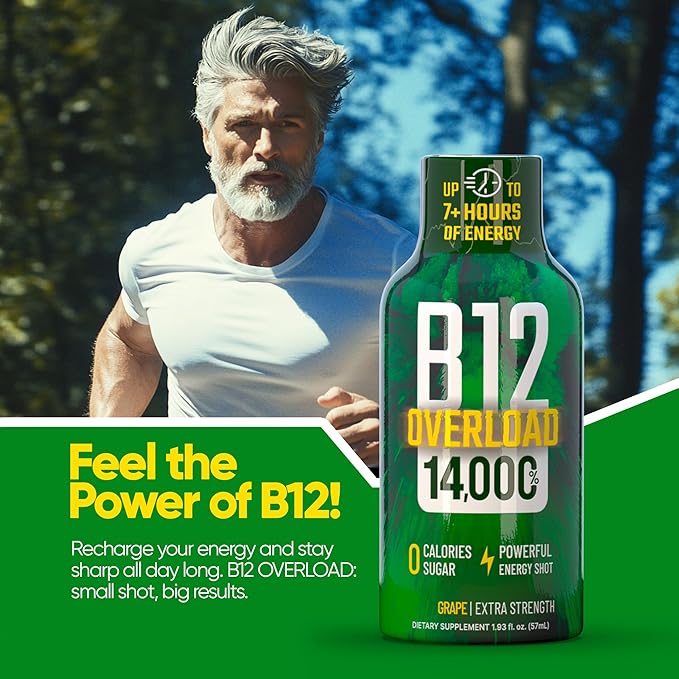 B12 Overload Extra Strength Energy Shot ??Grape ??260mg Caffeine, 14000% B12, Electrolytes ??Energy
