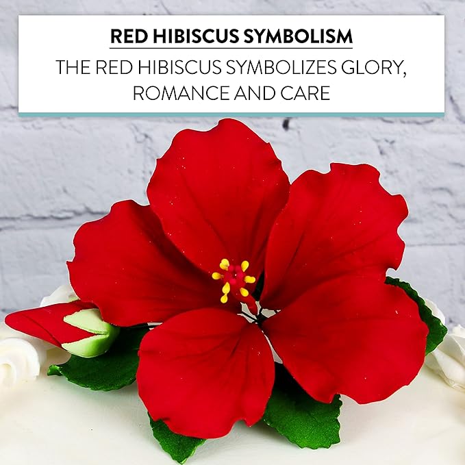 Global Sugar Art Hibiscus Sugar Cake Flowers Spray, Red Hawaiian Cake Flower Large, 1 Count by Chef