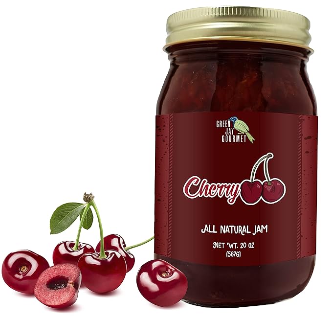 Green Jay Gourmet Cherry Jam - All-Natural Fruit Jam with Cherries & Lemon Juice - Vegan