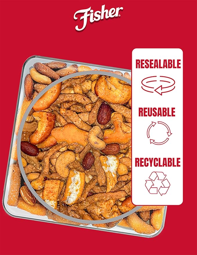 Fisher Spicy Buffalo Bulk Trail Mix, 31 oz Jar; Buffalo Seasoned Sesame Sticks, Peanuts & Pretzels