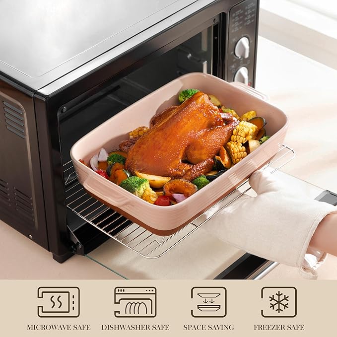 MALACASA 4.8 Qt Ceramic Oven Dish with Handles, 9 x 13 Inch Baking Dish Casserole Dishes, Deep