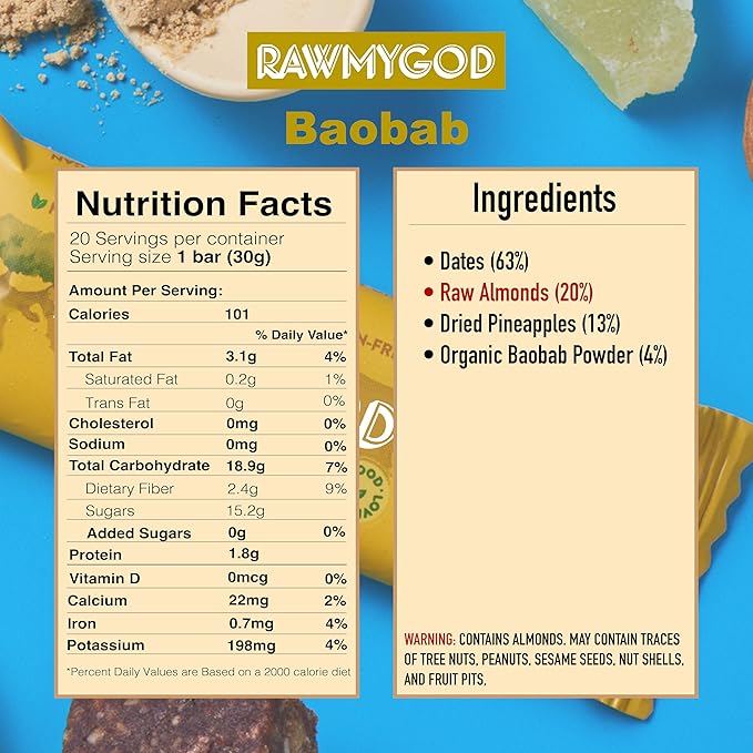 RAWMYGOD Fruit and Nut Bars, Gluten Free, Vegan, No Added Sugar (20 bars, Vitality Pack - 5