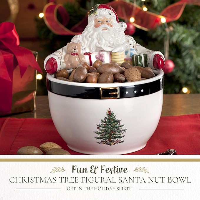 Spode Christmas Tree 7-Inch Santa Nut Bowl - Decorative Serving Bowl for Candies, Nuts, or Desserts