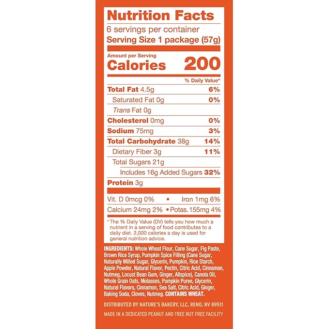 Nature's Bakery Whole Wheat Pumpkin Spice Fig Bars, 2 oz Snack Bars (36 Ct), Plant-Based, Vegan