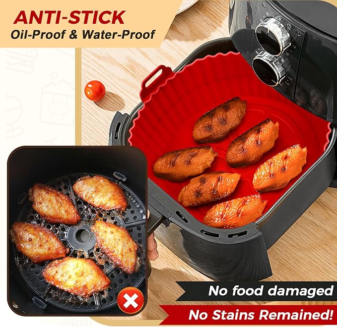 3 Pack Air Fryer Silicone Liners for 5 QT or Bigger, Reusable Food Grade Silicone Airfryer Liners