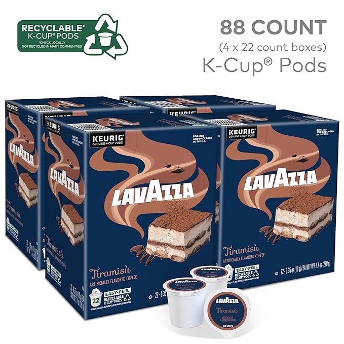 Lavazza Tiramisù Coffee, Single Serve Keurig K-Cup Pods, Flavored Coffee, 88-Count Box (4 Packs of