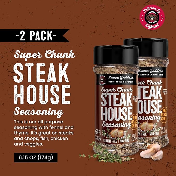 Sauce Goddess Super Chunk Steakhouse Spice Shaker (2-Pack) - Versatile, Delicious Steak Seasoning