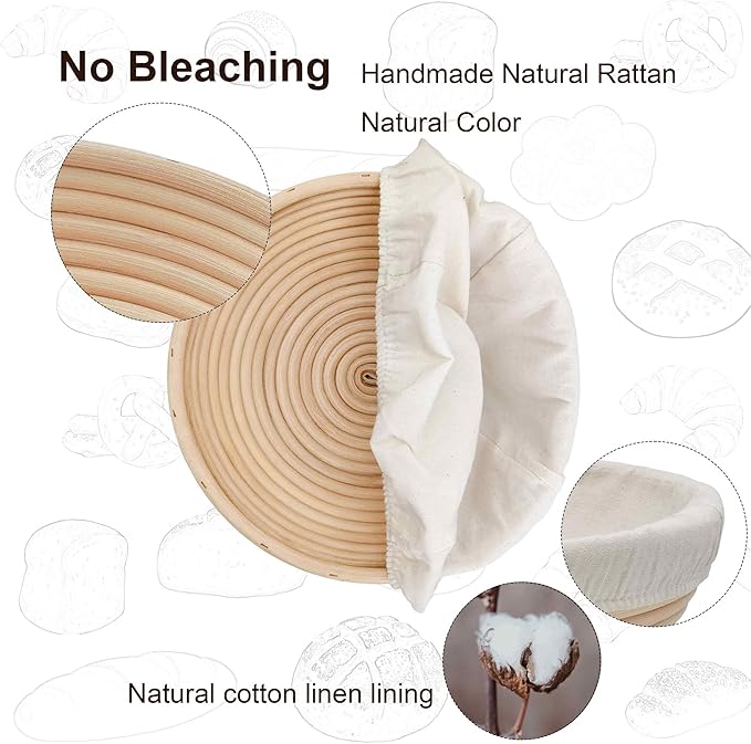 Banneton Bread Proofing Basket,9 Inch Round + 9.8 Inch Round Sourdough Proofing Baskets with