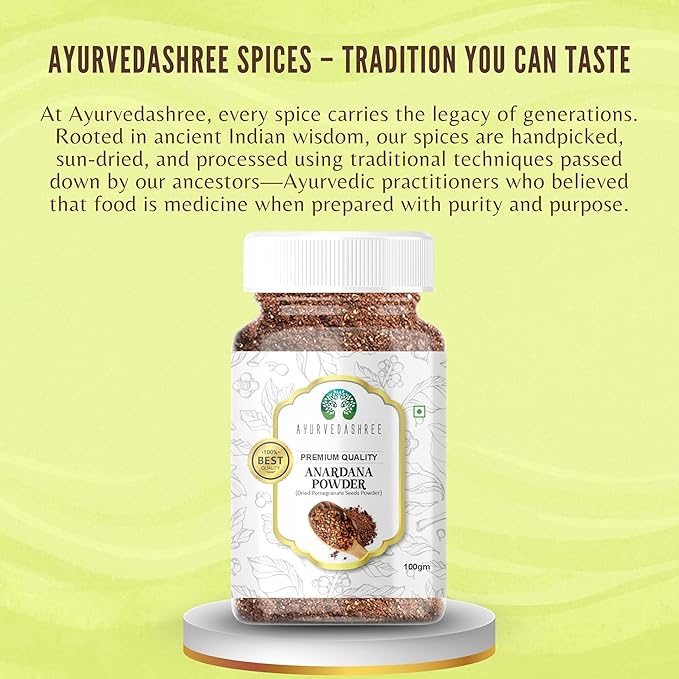 AYURVEDASHREE Anardana (Pomegranate) Ground, Indian Spice 100gm PET Jar | All Natural | No Color |