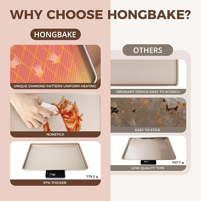 HONGBAKE 9-Piece Baking Pans Set Nonstick, Stackable Non Toxic Bakeware Sets with Diamond Texture