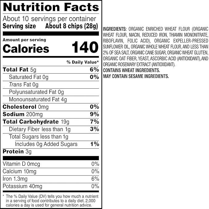 Stacy's Pita Chips, Organic Simply Naked Baked Chips, 10.25 Oz Snack Bag