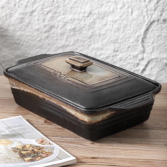 KOOV Ceramic Casserole Dish with Lid, Covered Rectangular Casserole Dish Set, Lasagna Pans with Lid
