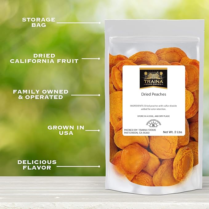 Traina Home Grown California Extra Fancy Sun Dried Peach Halves - Healthy, No Sugar Added, Non GMO