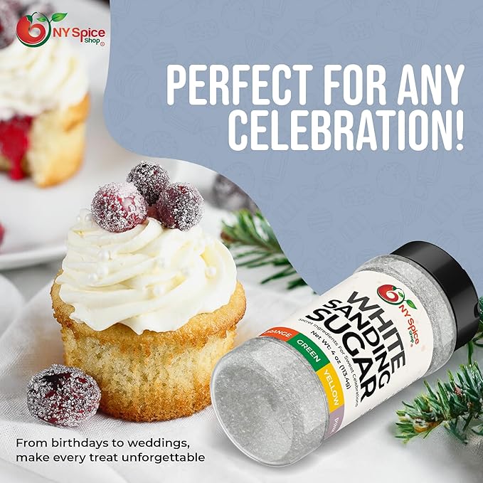 NY Spice Shop White Sanding Sugar - 4 Ounce Sweet Colorful Edible Sprinkles For Candy Dish - Sugar