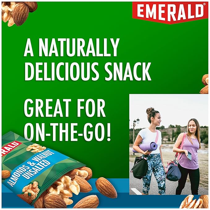 Emerald Nuts Unsalted Almonds and Walnuts 7 Ct (1-Pack), 100-Calorie Individual Packs of Nut Blend
