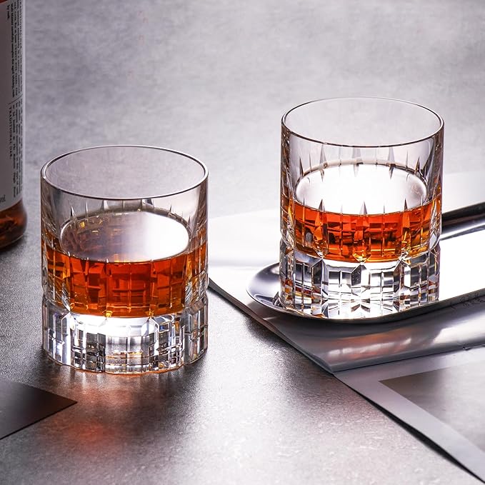KAMMAK Crystal Whiskey Glasses Set of 2, Luxury 7.78oz Old Fashioned Glasses Stemless, Hand Blown