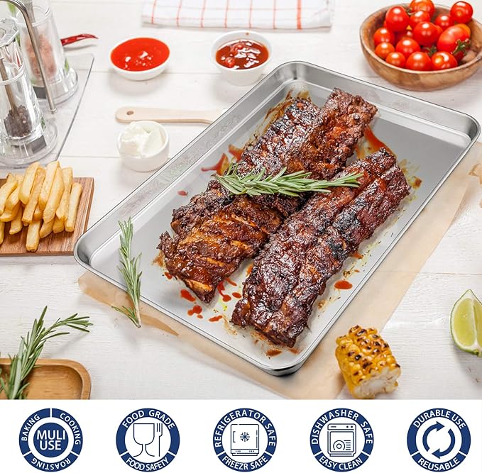 P&P CHEF 16 Inch Baking Cookie Sheet, Oven Pan Tray Stainless Steel Sheet Pan for Kitchen, Oven