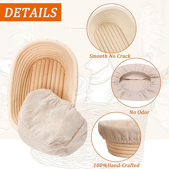 6 inch Oval Mini Banneton Bread Proofing Basket Small Sourdough Bread Baking Supplies Set of 5