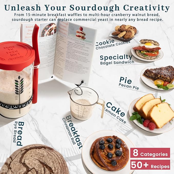 Sourdough Starter Kit - 38oz with Cookbook, Measuring Cup, Spatula, Wide Mouth Jar Cover