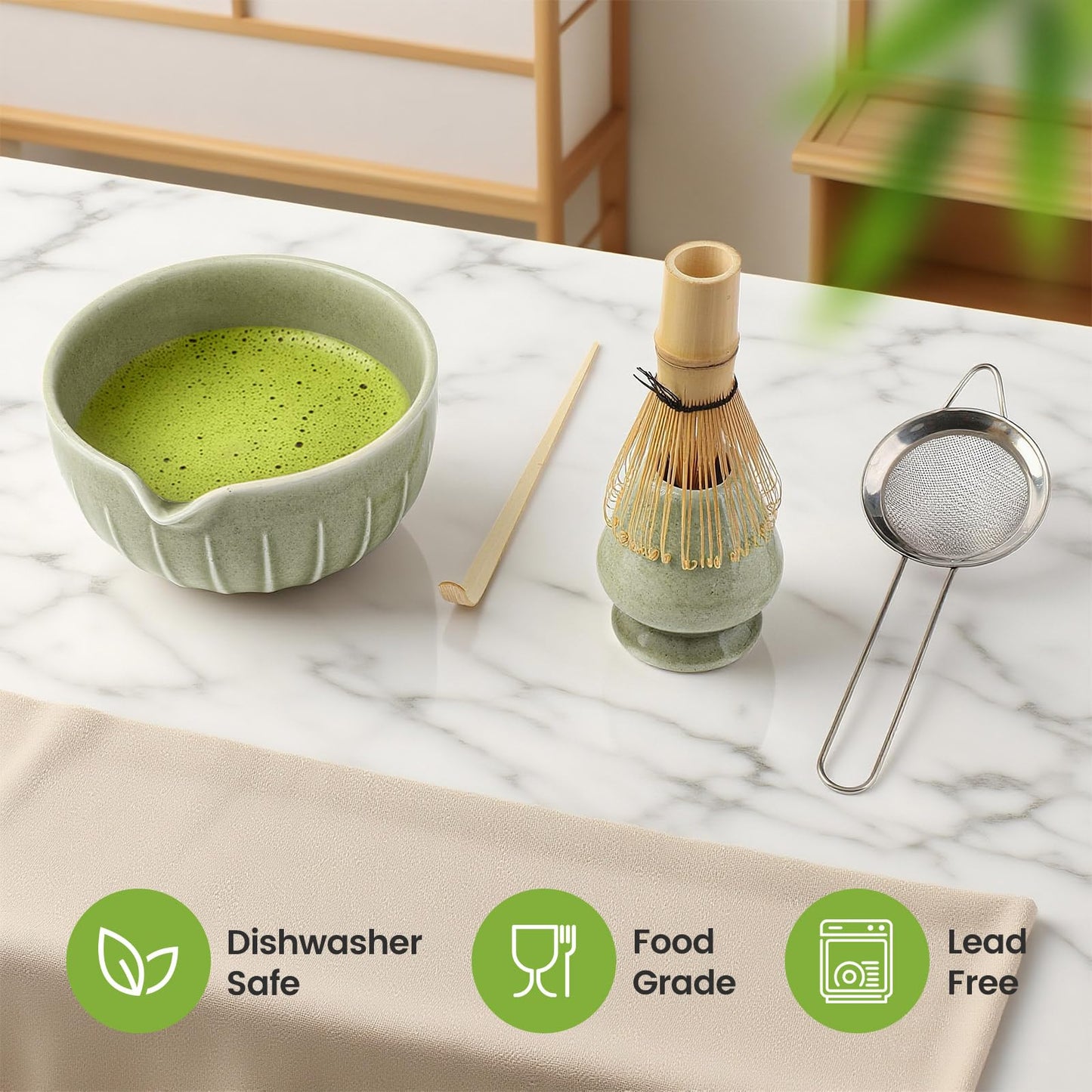 Farielyn-X Matcha Whisk Set, Japanese Tea Set (5pcs) includes Matcha Bowl with Spout (19 oz)
