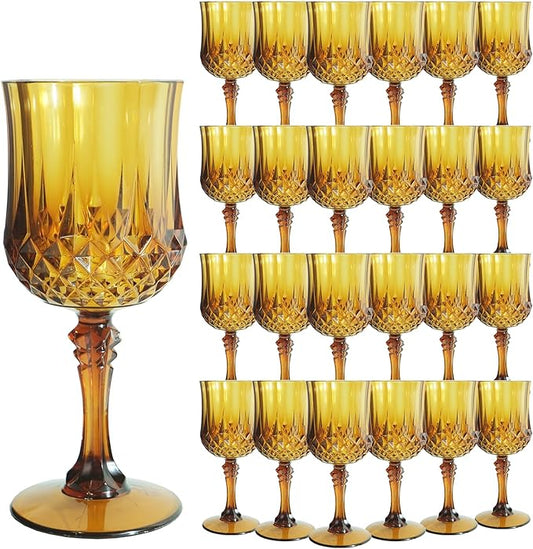 Plastic Wine Glasses，Plastic Goblets Vintage Style Cordial Drinking Glasses for Wedding Reception