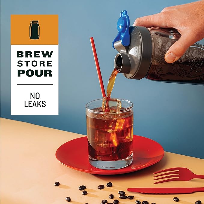 County Line Kitchen Glass Cold Brew Coffee Maker with Lid - Wide Mouth, 1 Quart (32 oz) - Heavy