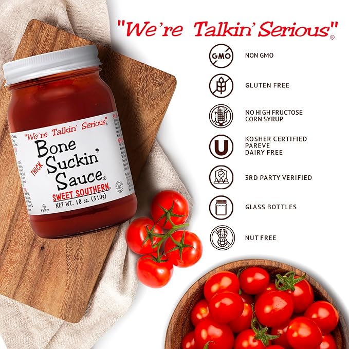 Bone Suckin' Sauce Sweet Southern Thick BBQ Sauce, 18 oz Glass Bottle, For Ribs, Chicken, Pork