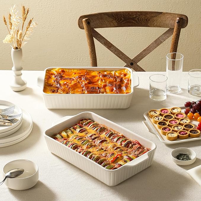 Dizada Large Casserole Dish with Lid, Deep 5.2-Qt (9"x13") 2-in-1 Ceramic Baking Dish with Ceramic