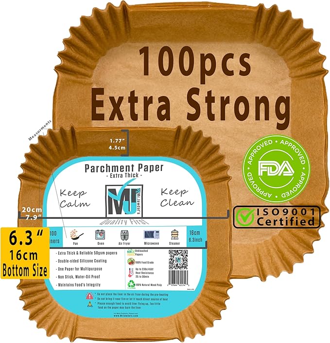 ((Extra Strong)) Air Fryer Disposable Paper Liner 100Pcs, Mr.Jawdat's Strong AirFryer Liners