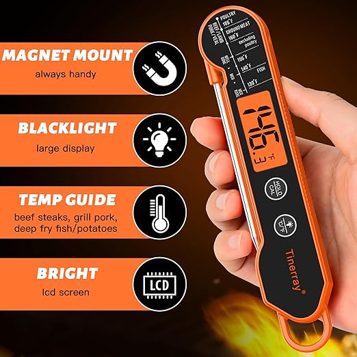 Digital Meat Thermometer Instant Read - Ultra Fast 1s Reading, Waterproof with Backlight & Motion