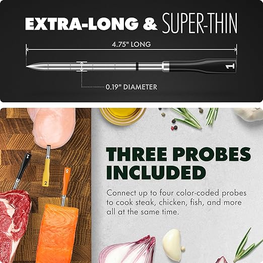 CHEF iQ Sense [2025 Model] | Smart Wireless Meat Thermometer | 3 Ultra-Thin Probes | WiFi Unlimited