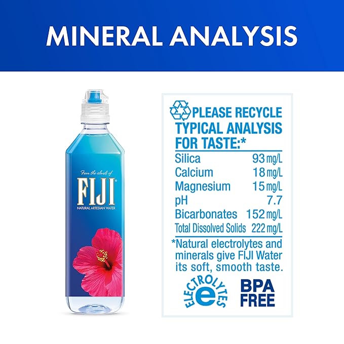 FIJI Natural Artesian Bottled Water 700mL / 23.7 Fl Ounce (Pack of 12) - Sports Cap - 100% Natural
