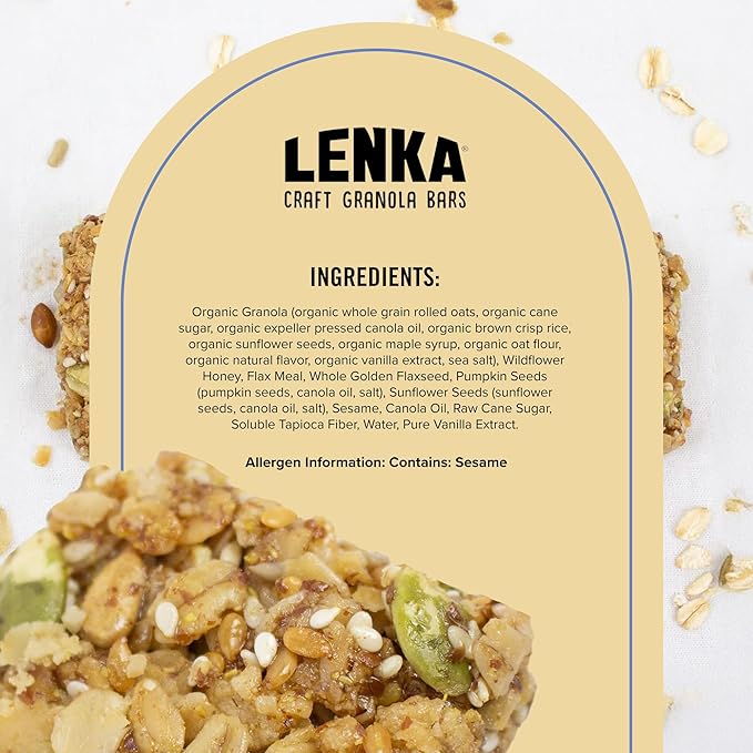 Lenka Bars - Omega Snack Bars, Gluten Free, High Fiber, Kosher, Wholesome, No Artificial Flavors