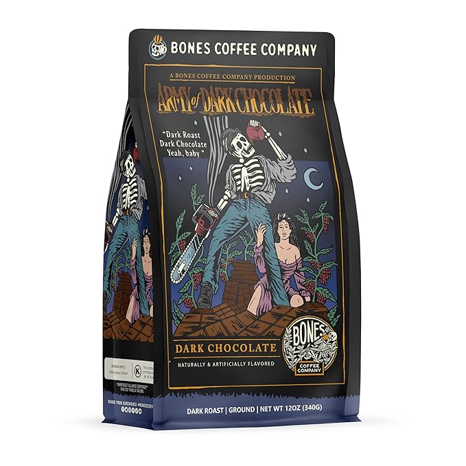 Bones Coffee Company Army of the Dark Chocolate Flavored Coffee, Medium Roast Low Acid Arabica