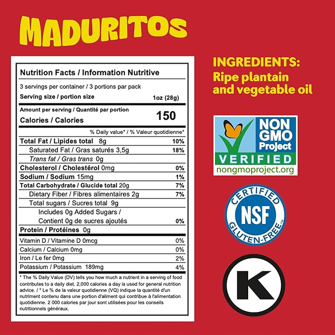 Mayté Maduritos Sweet Plantain Chips – 30 Individual Packs (3oz Each) – Crunchy, Savory, Healthy