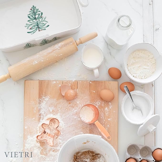Vietri Lastra Holiday White and Green Square Baker 11.5"L, Stoneware Oven Baking Dish & Serving