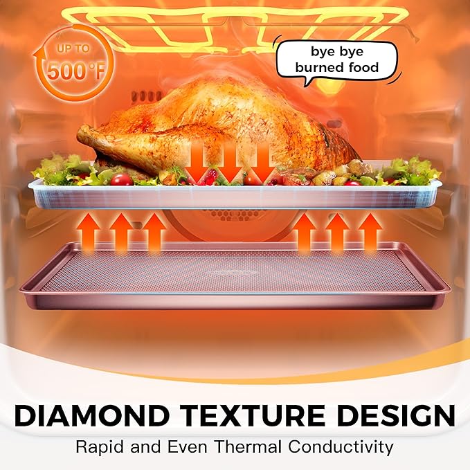 HONGBAKE Baking Sheet Pan Set, Cookie Sheets for Oven, Nonstick Half/Quarter/Jelly Roll Pans with