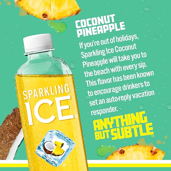 Sparkling Ice, Coconut Pineapple Sparkling Water, Zero Sugar Flavored Water, with Vitamins and