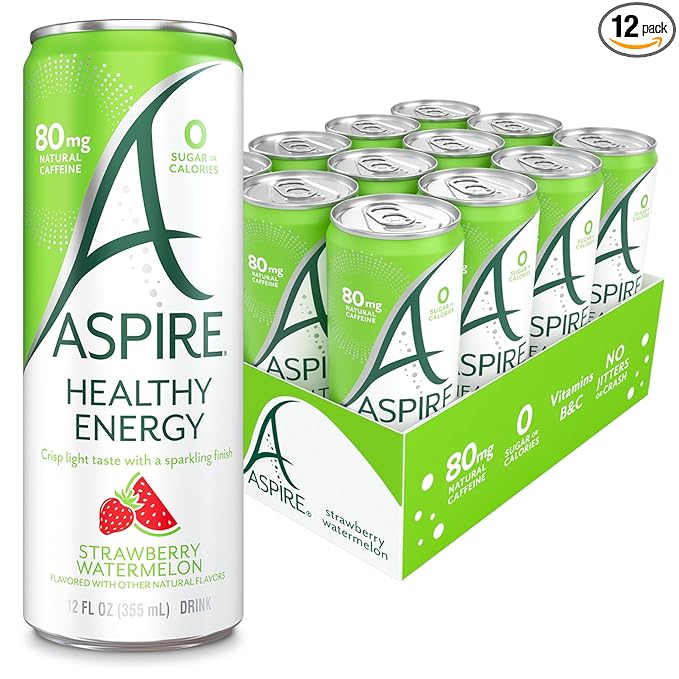 ASPIRE® Strawberry Watermelon, Healthy Energy Drink 80mg Natural Caffeine, Zero Sugar No Carbs Keto