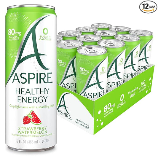 ASPIRE® Strawberry Watermelon, Healthy Energy Drink 80mg Natural Caffeine, Zero Sugar No Carbs Keto
