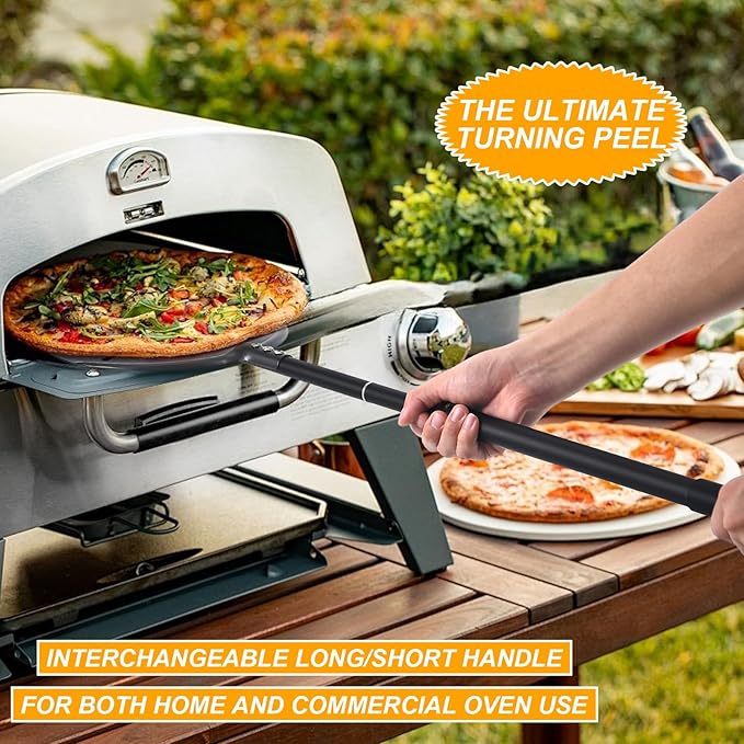 Turning Pizza Peel, 9 Inch with 38 Inch Handle Round Pizza Turning Peel, Professional Anodized