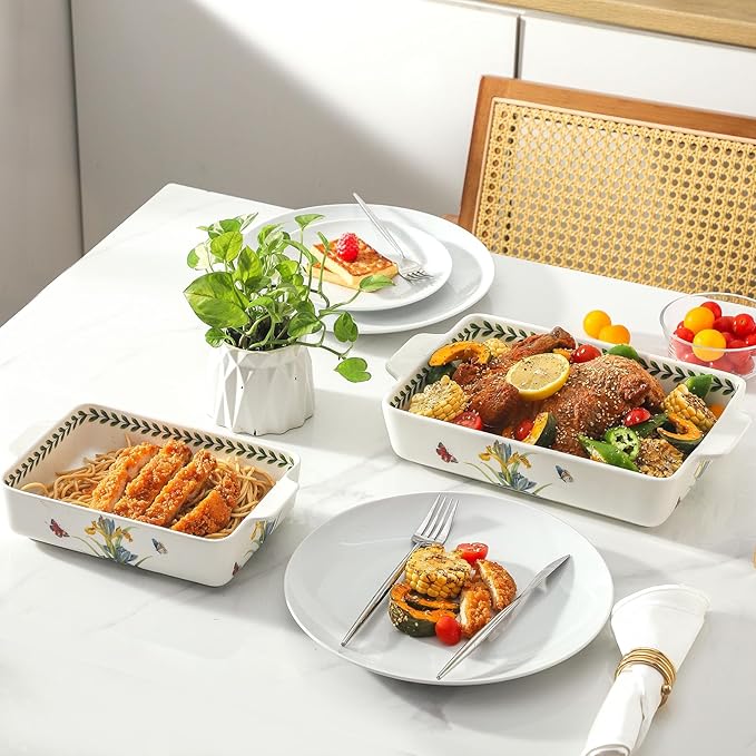 Ceramic Baking Casserole Dish with Handles, Large 8x13 inch & 6x10 inch Pan and Middle Baking Pan