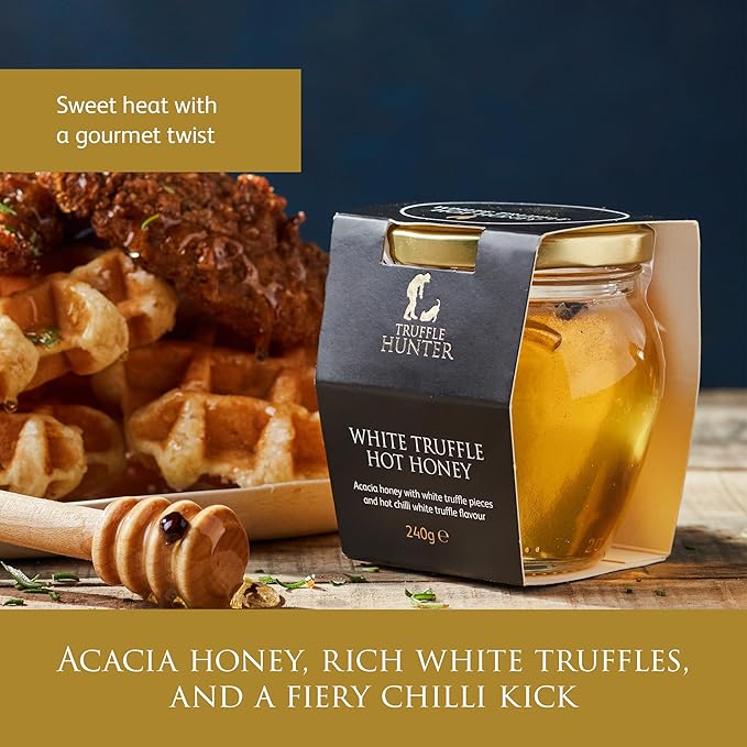 TruffleHunter - White Truffle Hot Honey - Acacia Honey with Truffle Pieces & Chilli Condiment