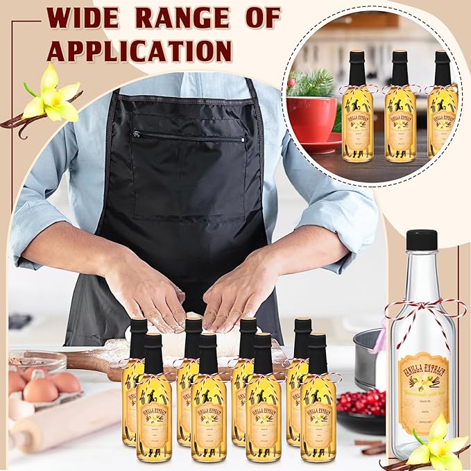 Tioncy 16 Pcs Vanilla Extract Bottles for Homemade Vanilla Jar Glass Bottle with Cap, Shrink Band