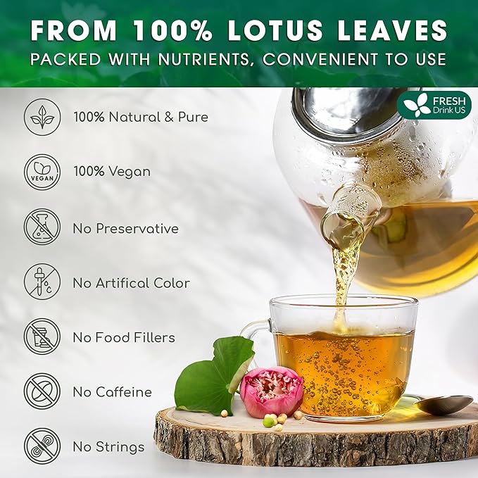 FreshDrinkUS, Premium 135 Lotus Leaf Tea Bags, 100% Natural & Pure from Lotus Leaves. Loose Leaf