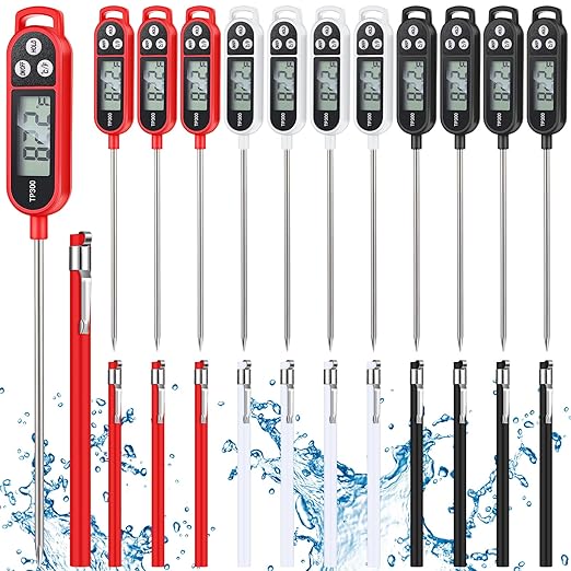 12 Pcs Meat Food Thermometer Food with Probe Water Liquid Instant Read Digital Thermometer Kitchen