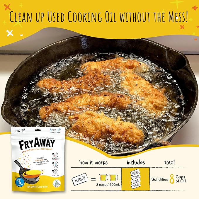 FryAway Cooking Oil Solidifier, Vegetable/Canola Oil Hardener for Easy Disposal, Natural Oils