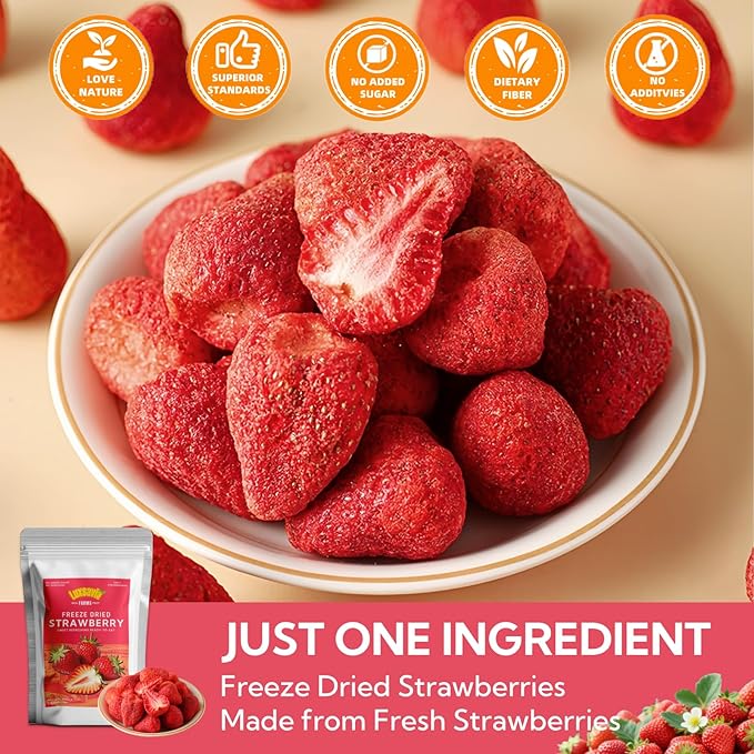 Premium Freeze Dried Strawberries 95-100 per bag,7.05OZ/200g Whole Big Natural Dried Strawberries