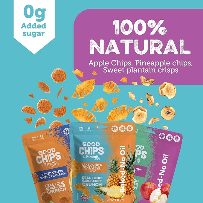 Good Chips Baked Crunchy Apple, Pineapple, Sweet Plantain - Crispy, Oil Free, Healthy, Naturally